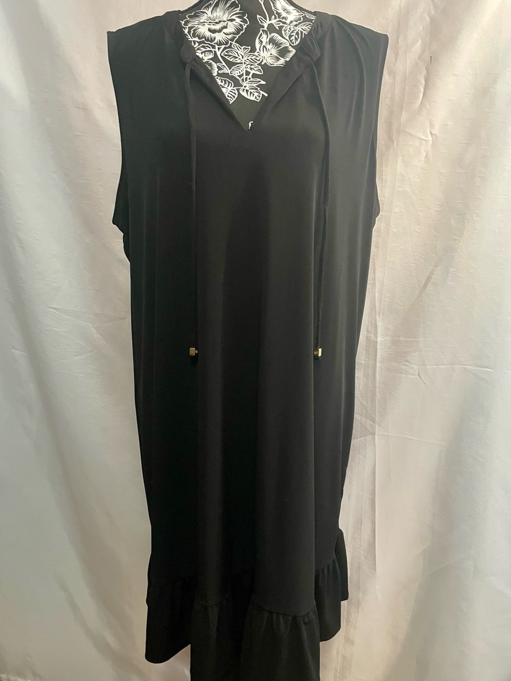 Michael Kors Black Sleeveless Midi Dress with Ruffle Hem